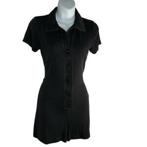 Wild Fable Black Acid Wash Short Sleeve Collared Romper Size Small Casual Wear